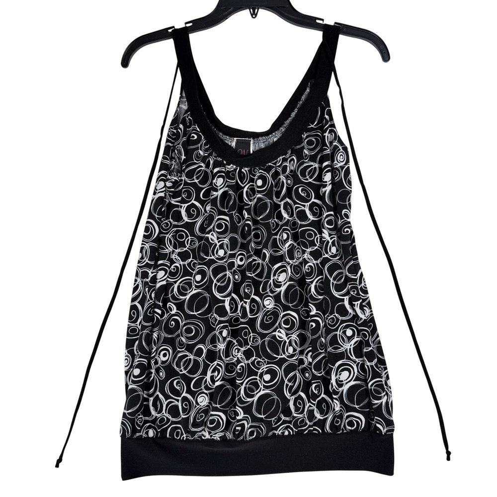 Wrapper Bubble Hem Tank Top Womens Large Black White Swirl Y2K Whimsigoth Retro